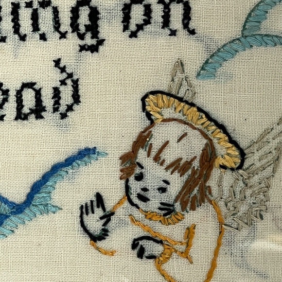 Vintage Framed Prayer Embroidered Childs Bedtime Angels Signed Dated 1940 - Picture 6 of 8